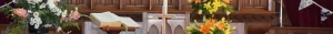 Worship table with cross and bible